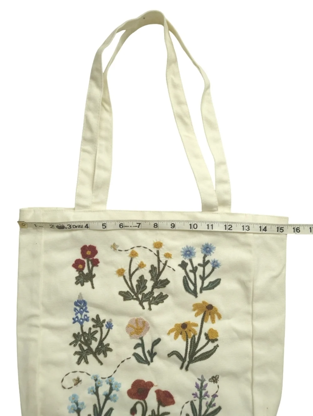 Canvas Embroidered  Wildflower Floral Tote Bag Cream New